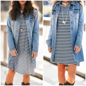 Anthropologie Jane and Delancey Blue and‎ White Striped 100% Cotton Shirt Dress